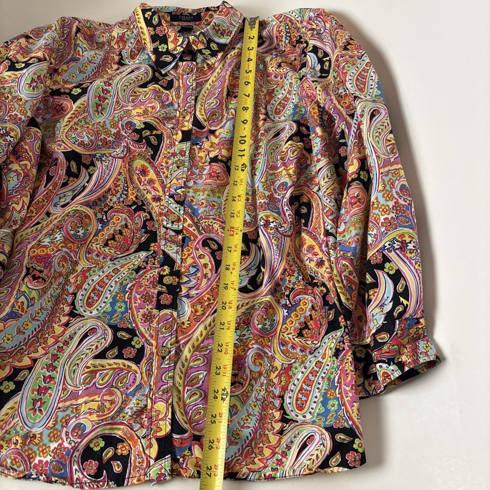 Chaps Shirt Womens 2X Colorful Paisley 100% Cotton Long Sleeve Button up top - Picture 8 of 11